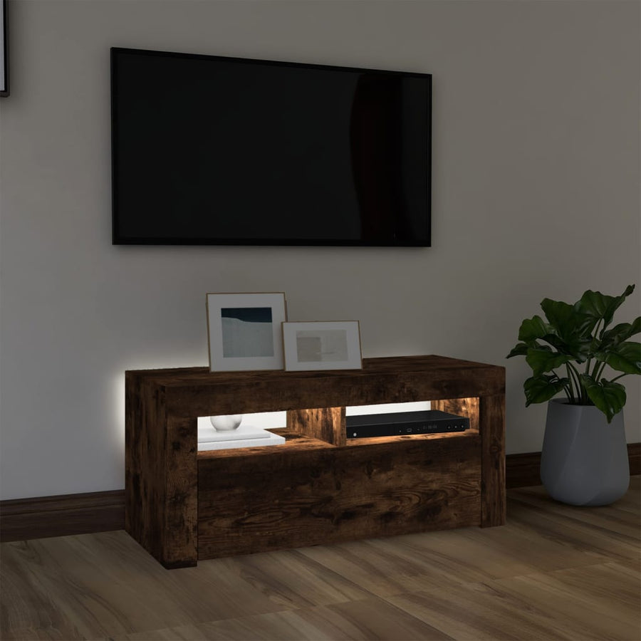 Tv-meubel met LED-verlichting 90x35x40 cm gerookt eikenkleurig Gerookt eiken