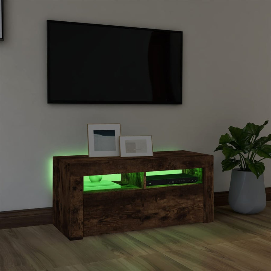 Tv-meubel met LED-verlichting 90x35x40 cm gerookt eikenkleurig Gerookt eiken