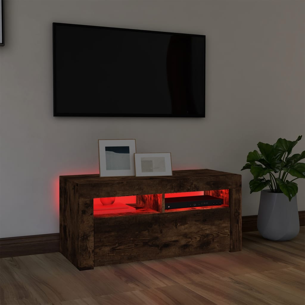 Tv-meubel met LED-verlichting 90x35x40 cm gerookt eikenkleurig Gerookt eiken