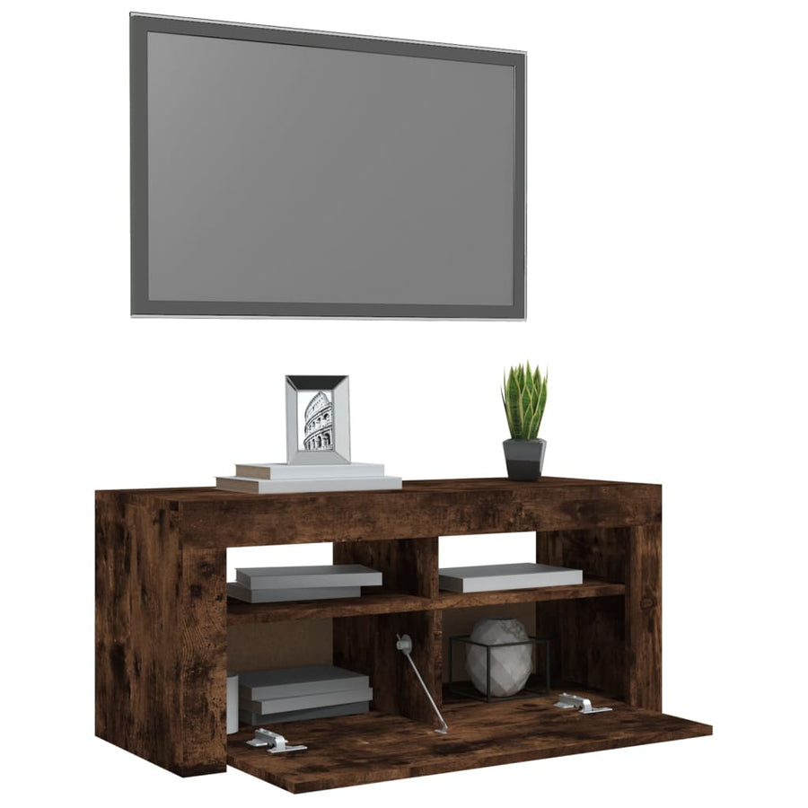 Tv-meubel met LED-verlichting 90x35x40 cm gerookt eikenkleurig Gerookt eiken