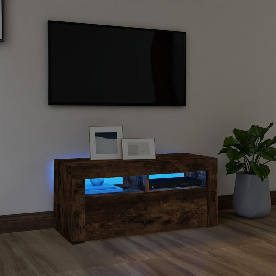 Tv-meubel met LED-verlichting 90x35x40 cm gerookt eikenkleurig Gerookt eiken