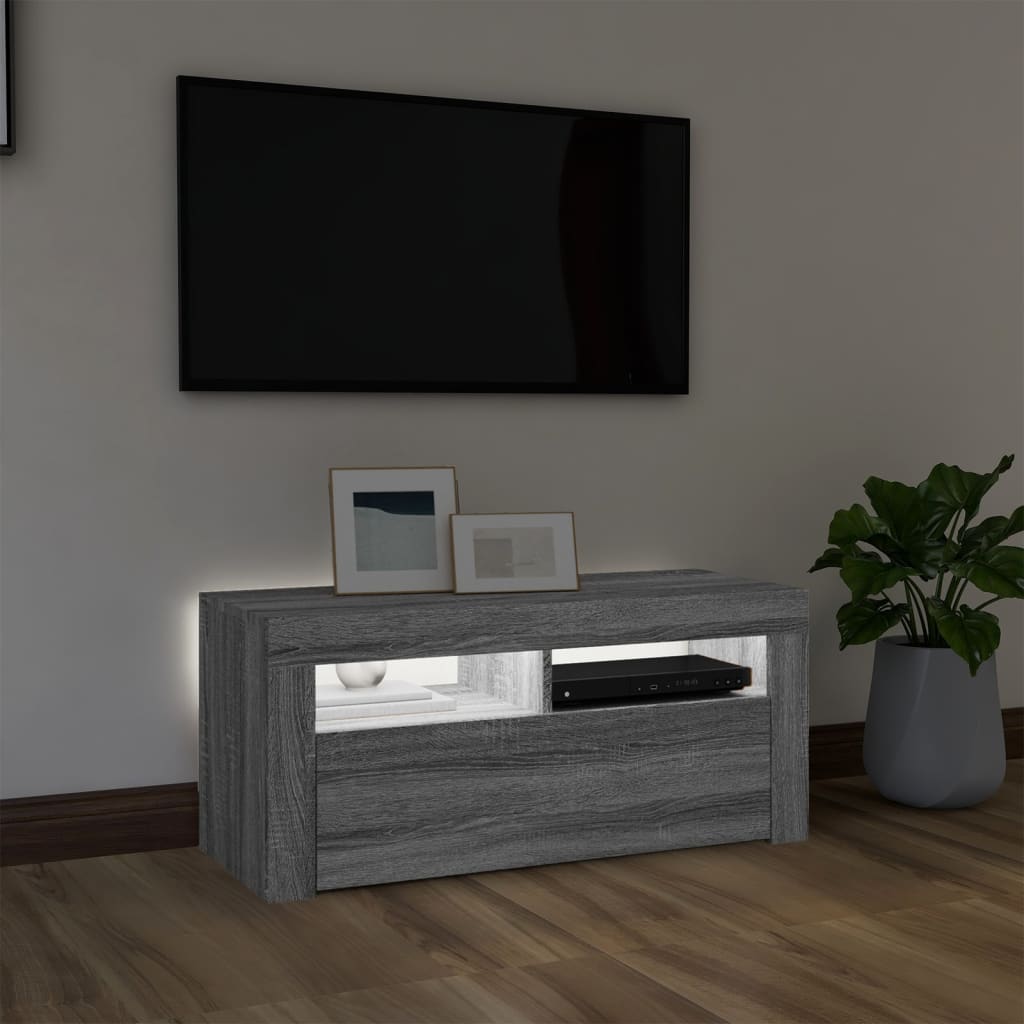 Tv-meubel met LED-verlichting 90x35x40 cm grijs sonoma eiken Grijs sonoma