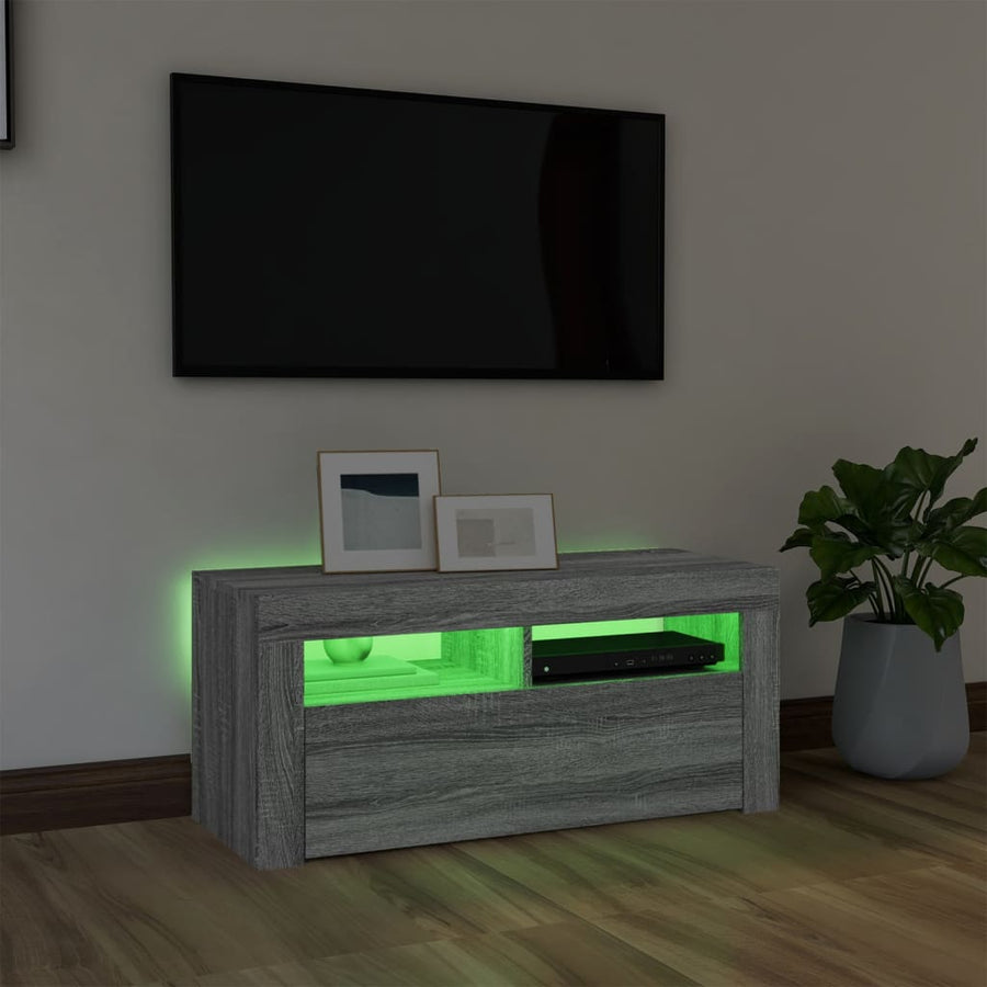 Tv-meubel met LED-verlichting 90x35x40 cm grijs sonoma eiken Grijs sonoma