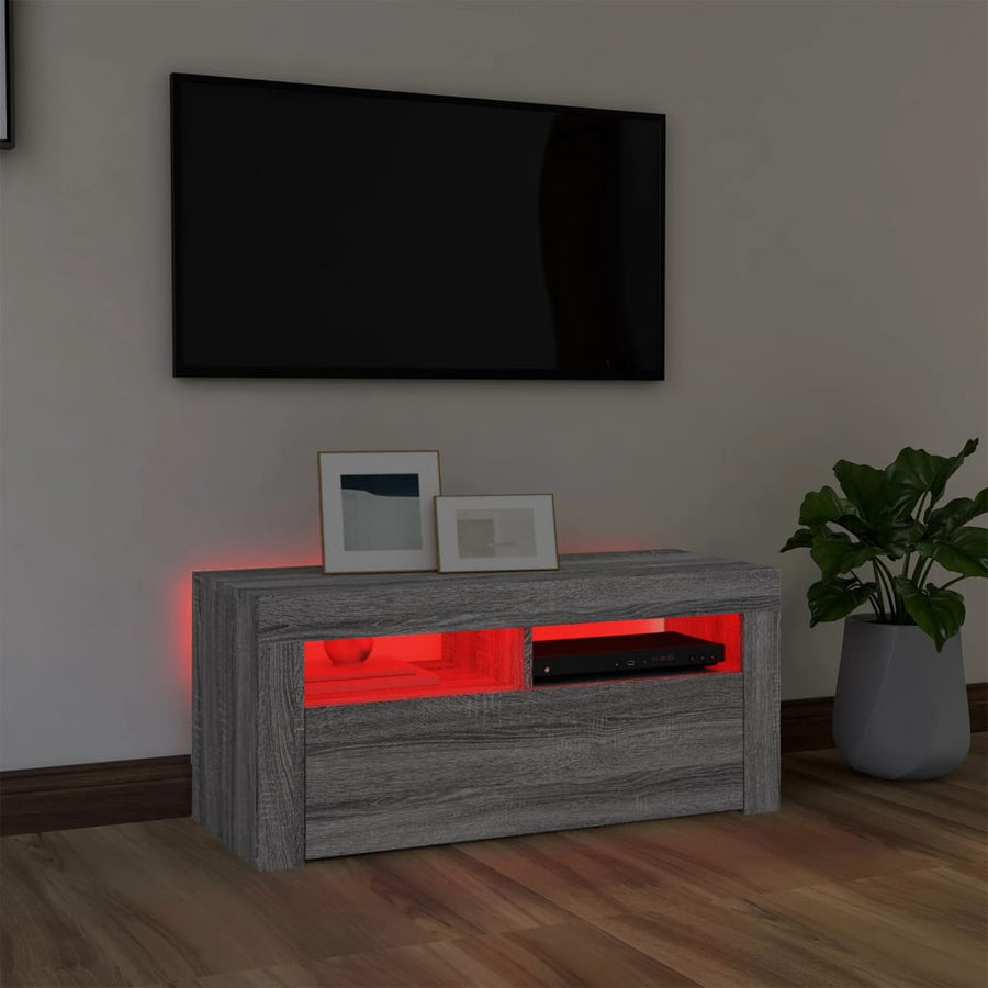 Tv-meubel met LED-verlichting 90x35x40 cm grijs sonoma eiken Grijs sonoma