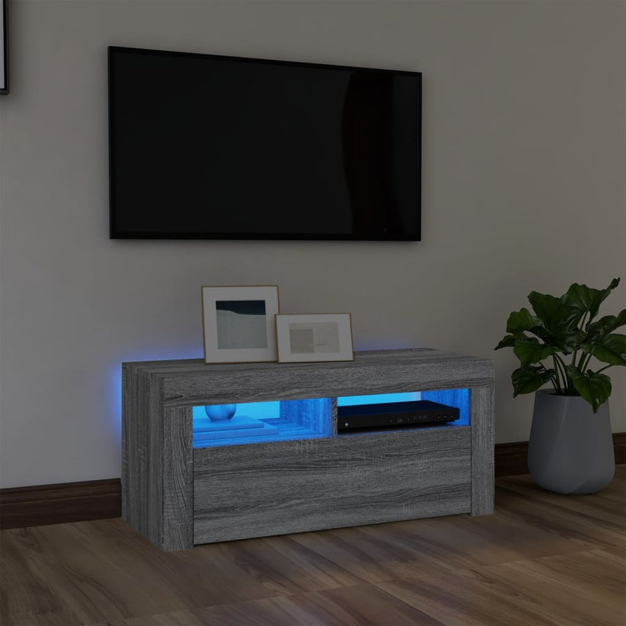 Tv-meubel met LED-verlichting 90x35x40 cm grijs sonoma eiken Grijs sonoma