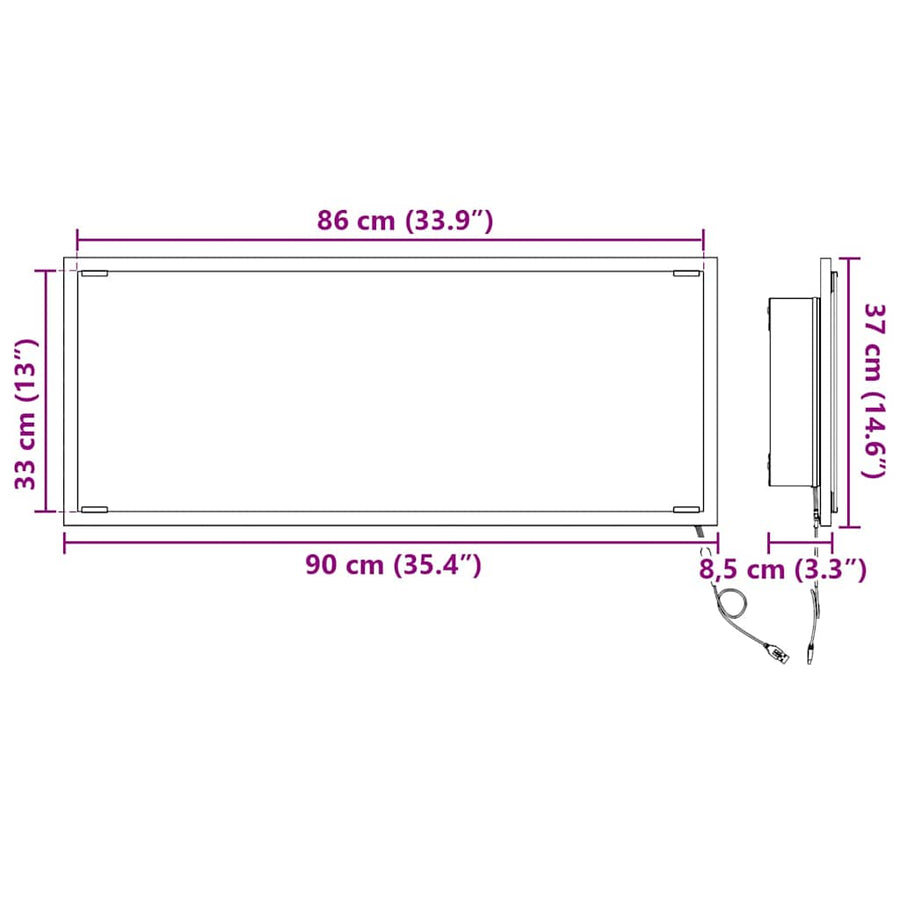 Spiegel met spiegel Gerookt eiken 90 x 8,5 x 37 cm Bewerkt hout