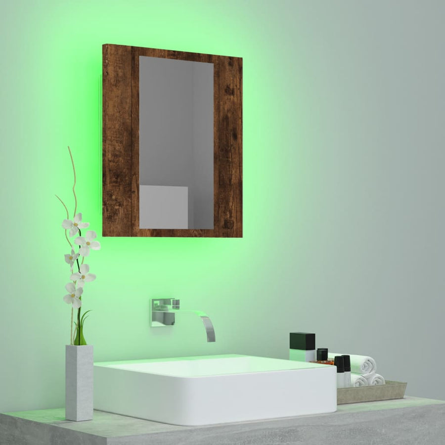 Badkamerspiegelkast Led 40X2X45 Cm Bewerkt Hout Gerookt eiken