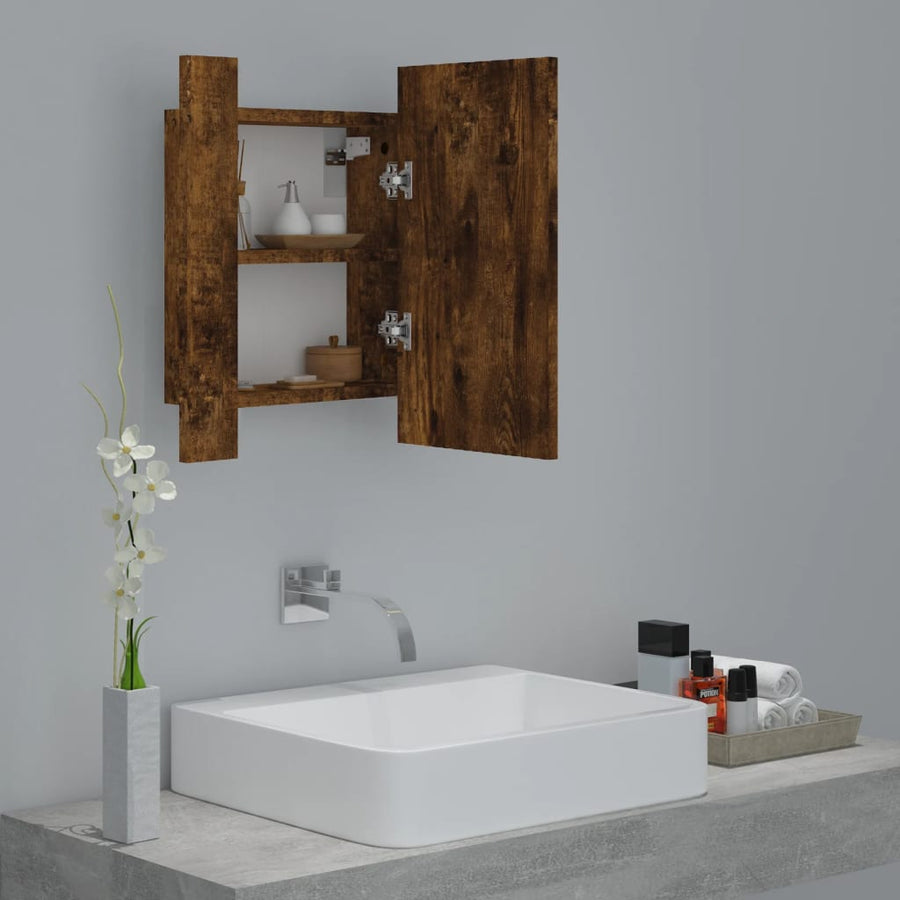 Badkamerspiegelkast Led 40X2X45 Cm Bewerkt Hout Gerookt eiken