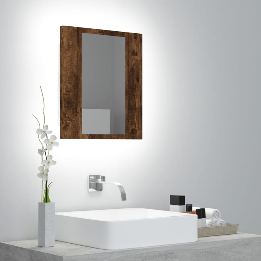 Badkamerspiegelkast Led 40X2X45 Cm Bewerkt Hout Gerookt eiken