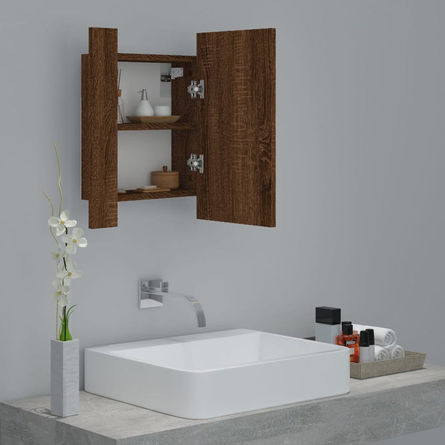 Badkamerspiegelkast Led 40X2X45 Cm Bewerkt Hout Bruineiken bruin eikenkleur