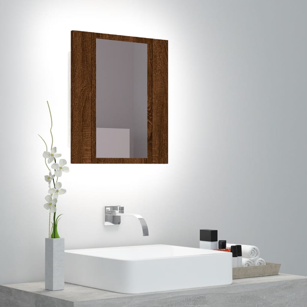 Badkamerspiegelkast Led 40X2X45 Cm Bewerkt Hout Bruineiken bruin eikenkleur