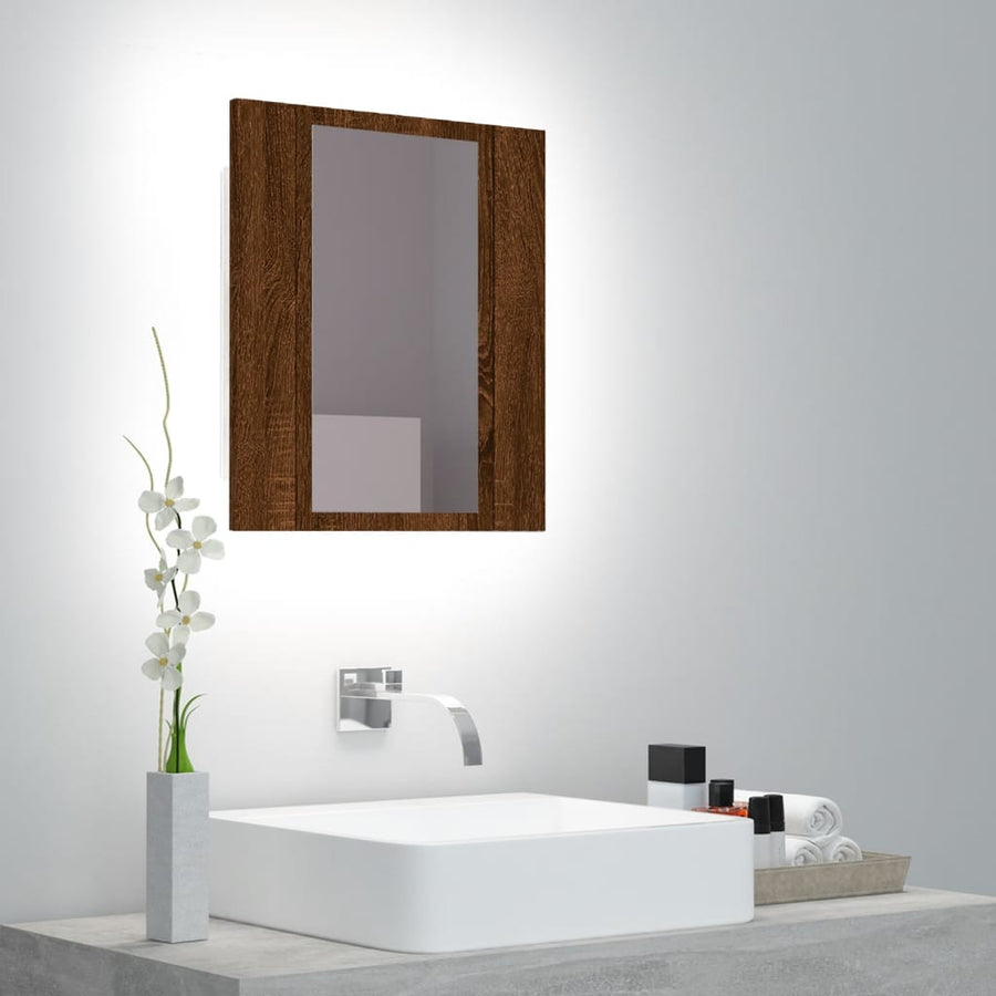 Badkamerspiegelkast Led 40X2X45 Cm Bewerkt Hout Bruineiken bruin eikenkleur
