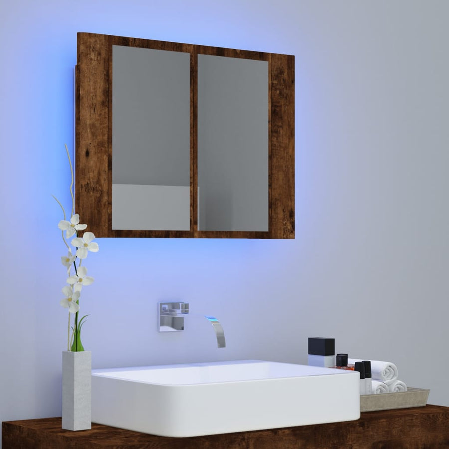 Spiegelkast Led 60X2X45 Cm Bewerkt Hout Kleurig Gerookt eiken
