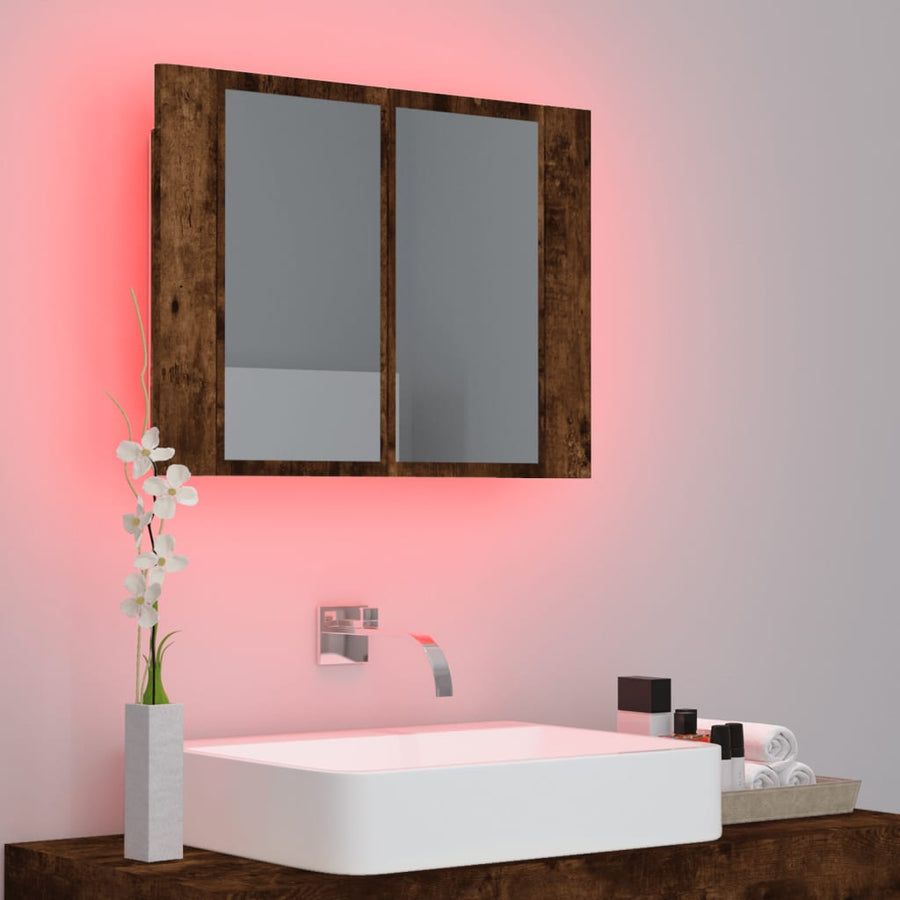 Spiegelkast Led 60X2X45 Cm Bewerkt Hout Kleurig Gerookt eiken