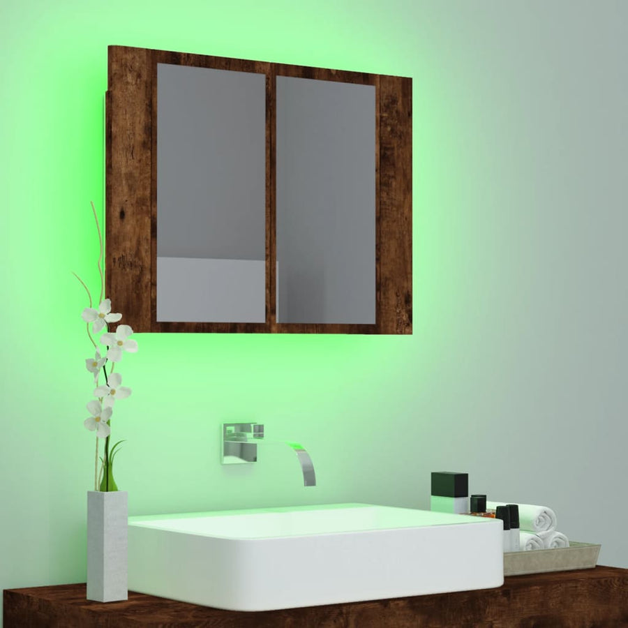 Spiegelkast Led 60X2X45 Cm Bewerkt Hout Kleurig Gerookt eiken