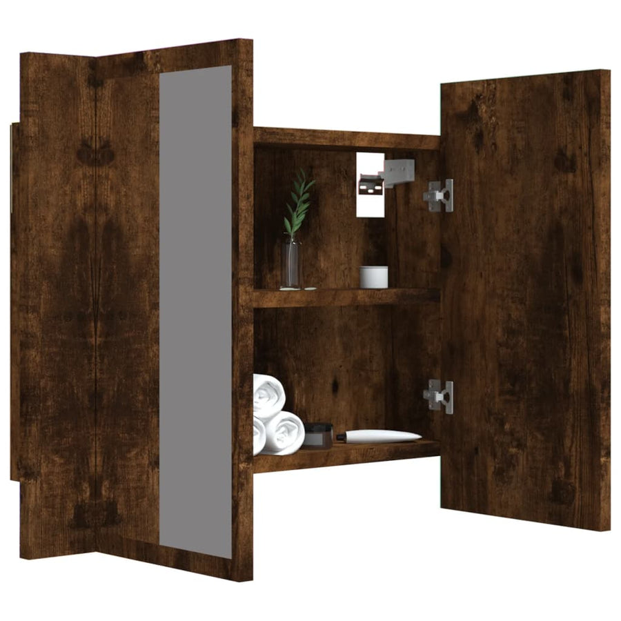 Spiegelkast Led 60X2X45 Cm Bewerkt Hout Kleurig Gerookt eiken