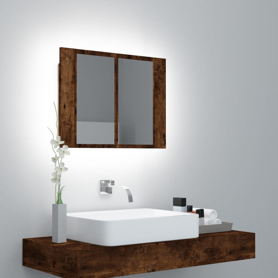 Spiegelkast Led 60X2X45 Cm Bewerkt Hout Kleurig Gerookt eiken