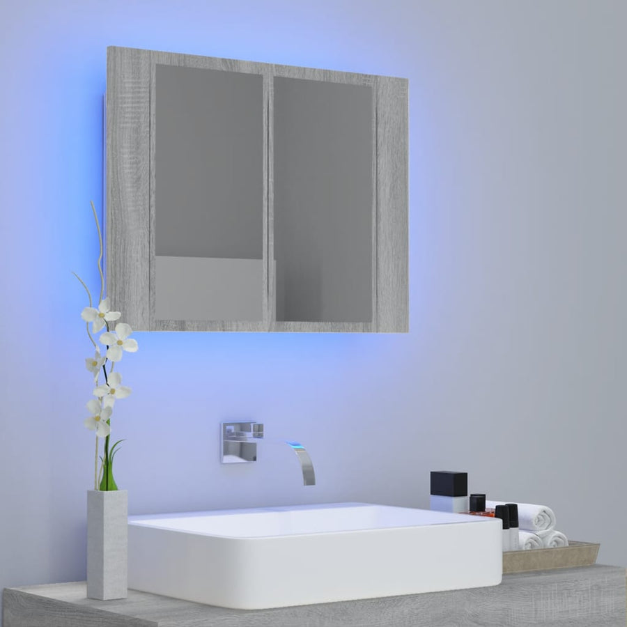 Spiegelkast Led 60X2X45 Cm Bewerkt Hout Eiken Grijs sonoma