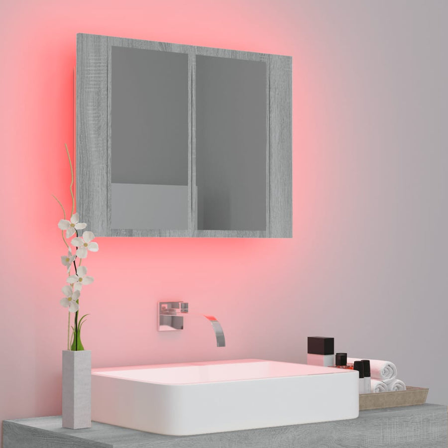Spiegelkast Led 60X2X45 Cm Bewerkt Hout Eiken Grijs sonoma