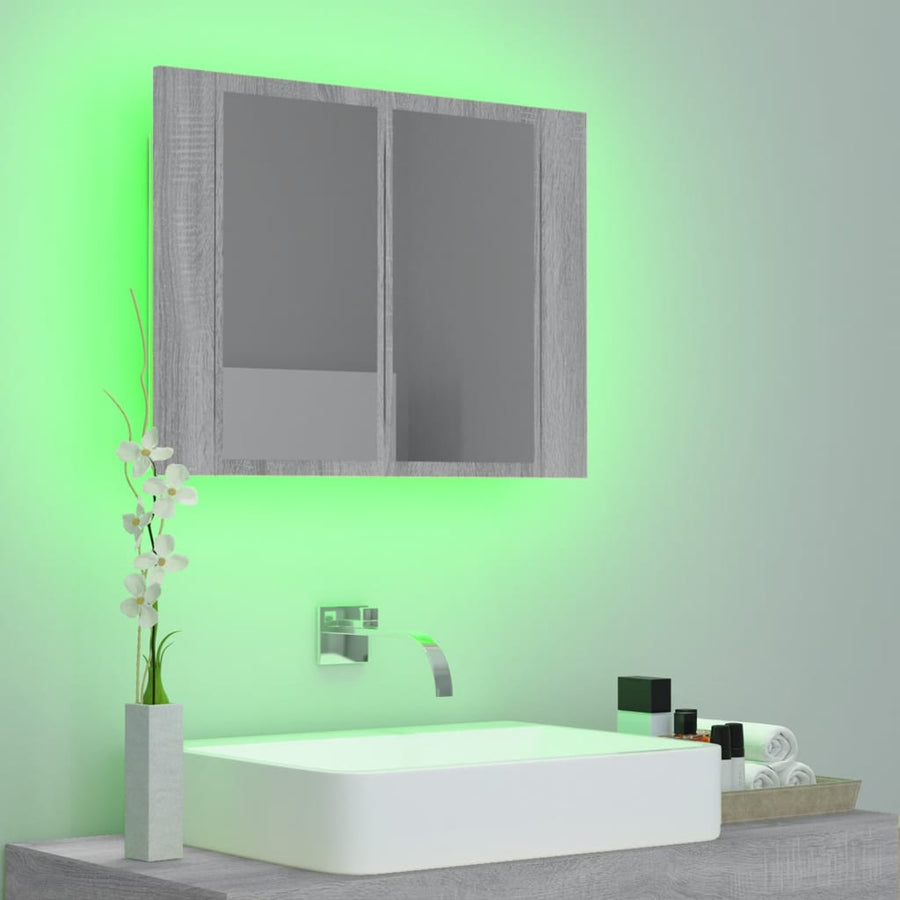 Spiegelkast Led 60X2X45 Cm Bewerkt Hout Eiken Grijs sonoma