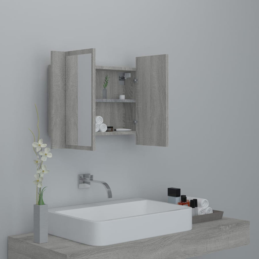 Spiegelkast Led 60X2X45 Cm Bewerkt Hout Eiken Grijs sonoma