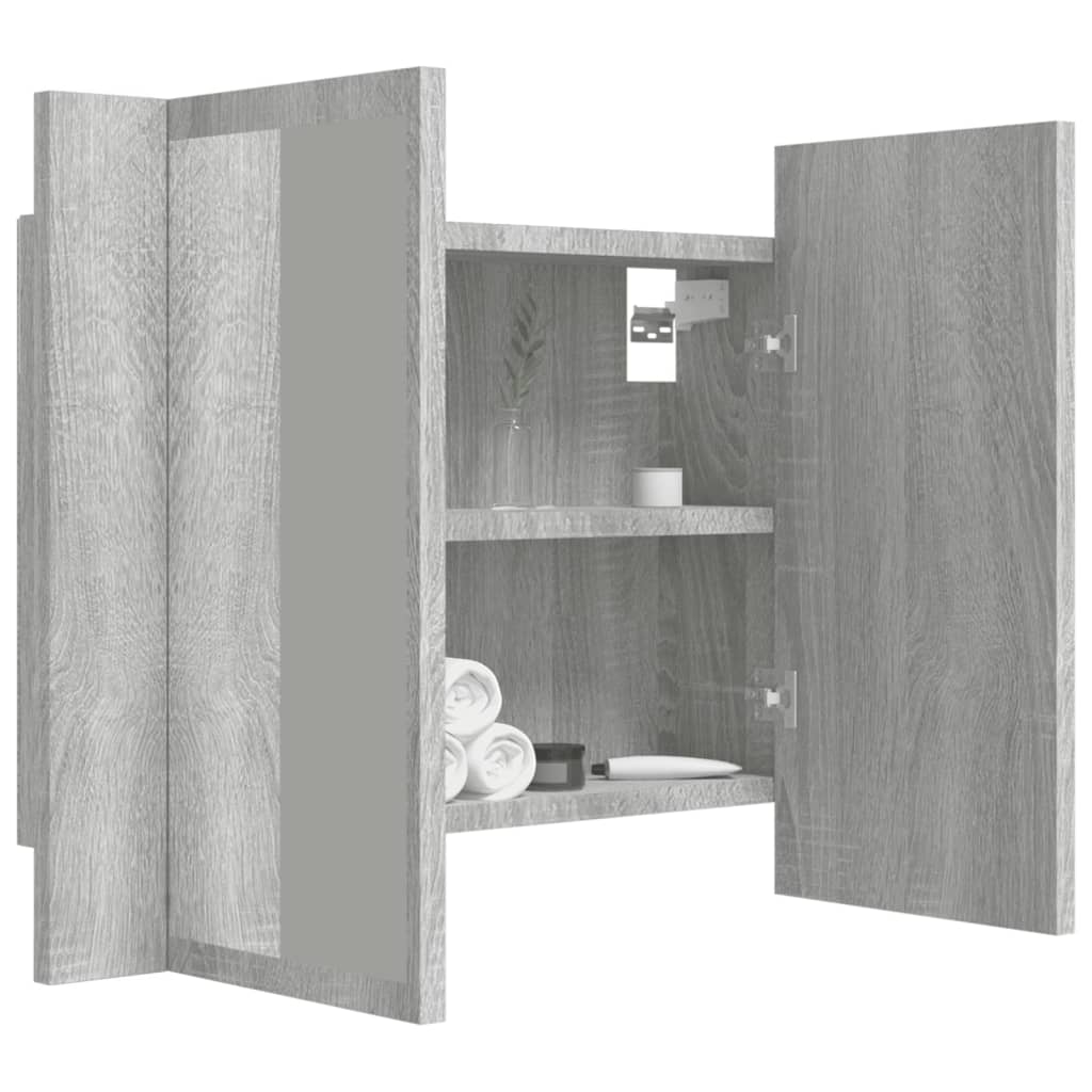 Spiegelkast Led 60X2X45 Cm Bewerkt Hout Eiken Grijs sonoma