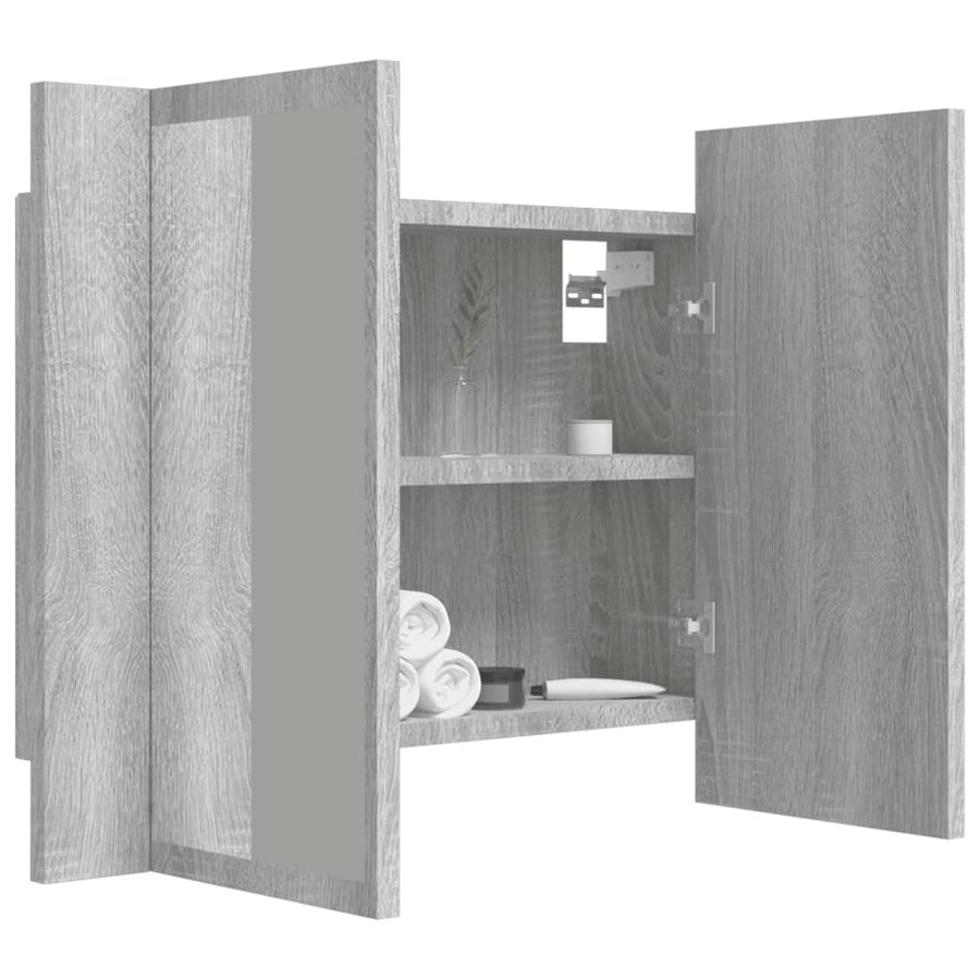 Spiegelkast Led 60X2X45 Cm Bewerkt Hout Eiken Grijs sonoma
