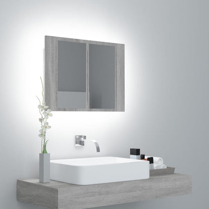 Spiegelkast Led 60X2X45 Cm Bewerkt Hout Eiken Grijs sonoma