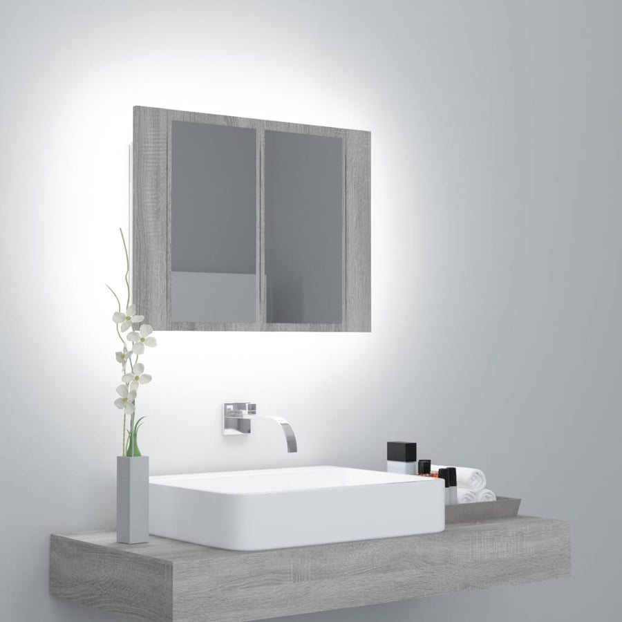 Spiegelkast Led 60X2X45 Cm Bewerkt Hout Eiken Grijs sonoma