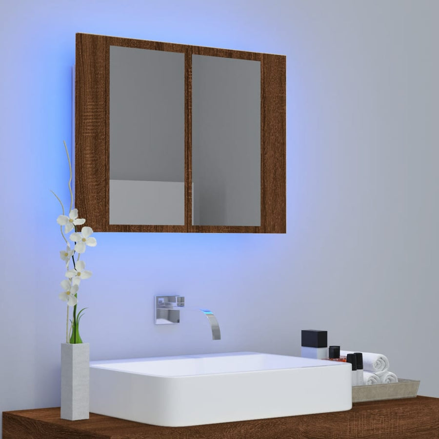Spiegelkast Led 60X2X45 Cm Bewerkt Hout bruin eikenkleur