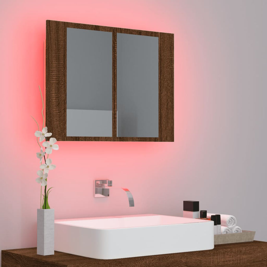 Spiegelkast Led 60X2X45 Cm Bewerkt Hout bruin eikenkleur