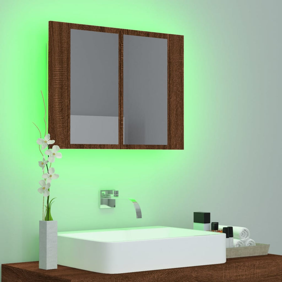 Spiegelkast Led 60X2X45 Cm Bewerkt Hout bruin eikenkleur