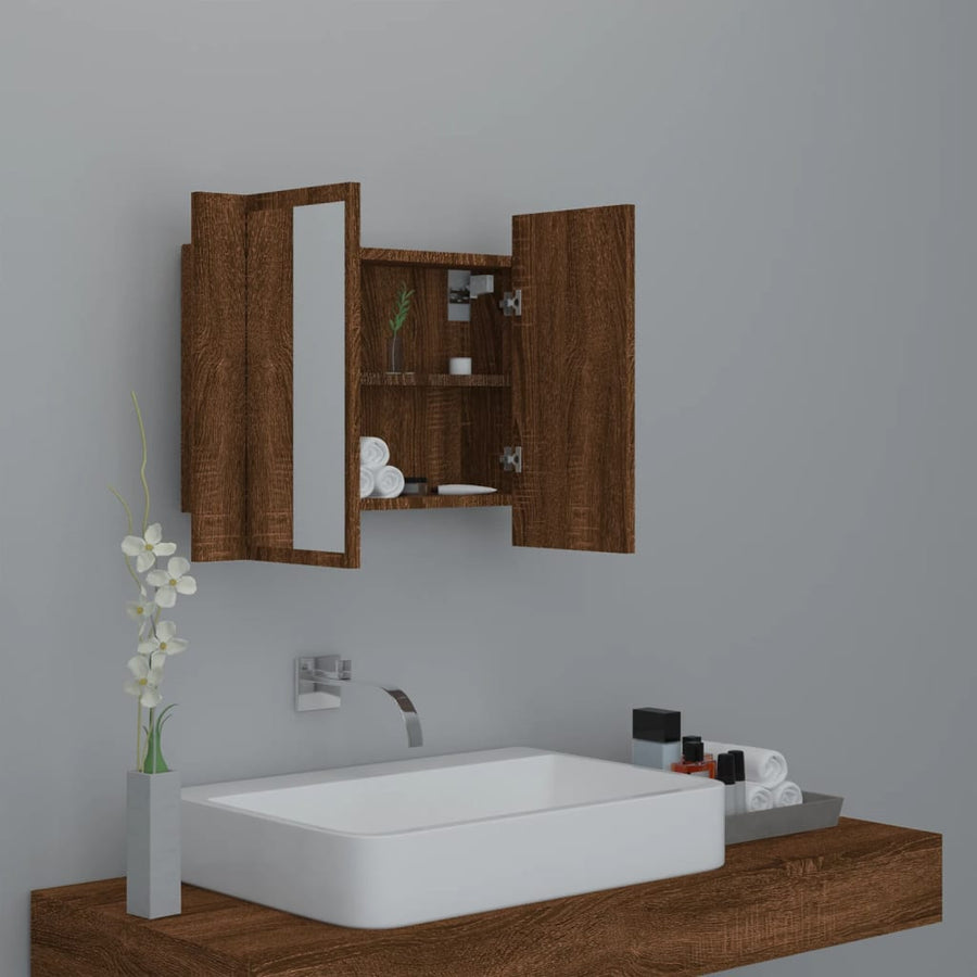 Spiegelkast Led 60X2X45 Cm Bewerkt Hout bruin eikenkleur