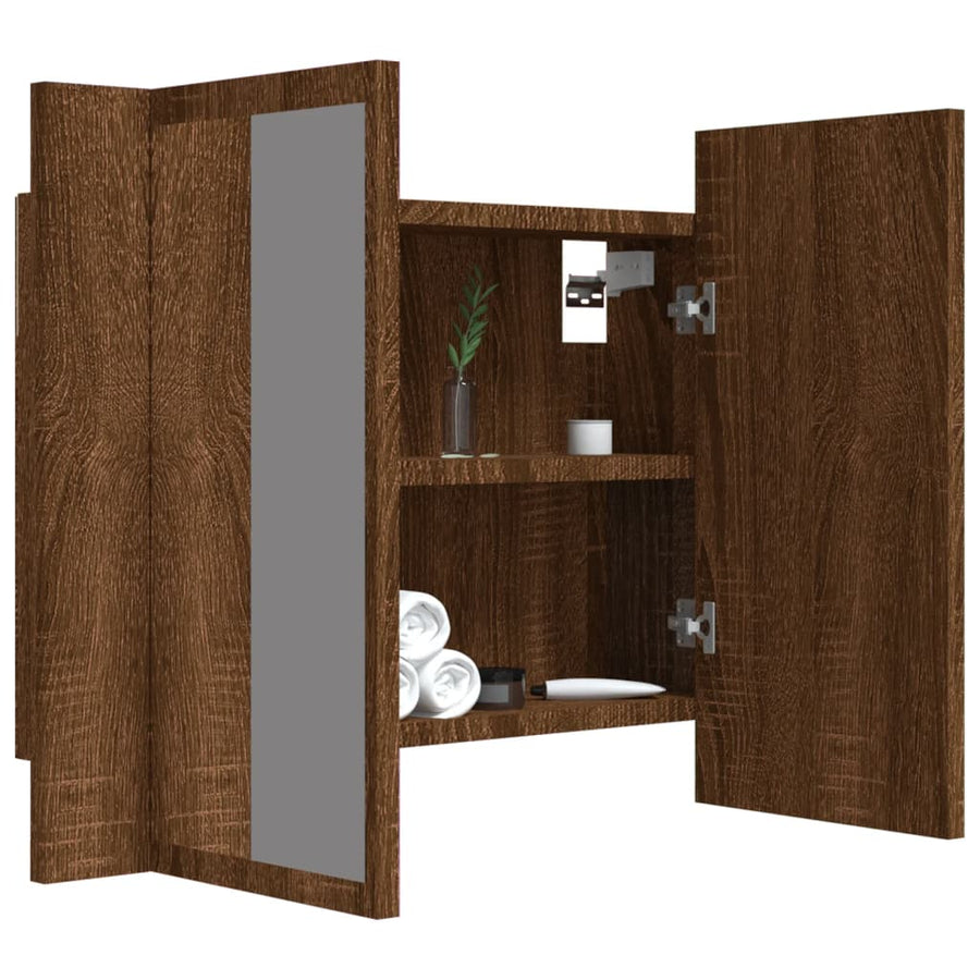 Spiegelkast Led 60X2X45 Cm Bewerkt Hout bruin eikenkleur