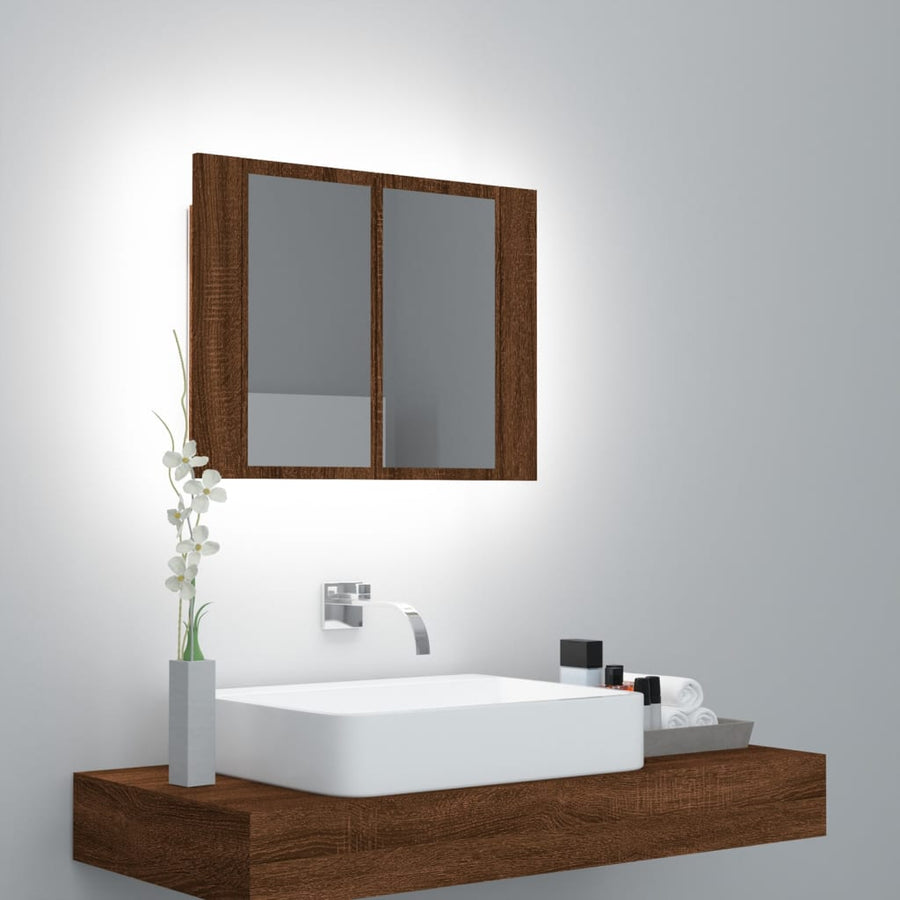 Spiegelkast Led 60X2X45 Cm Bewerkt Hout bruin eikenkleur