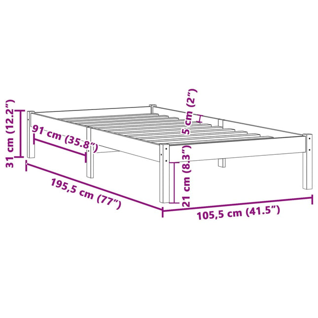 Bedframe zonder matras massief grenenhout 100x190 cm twin