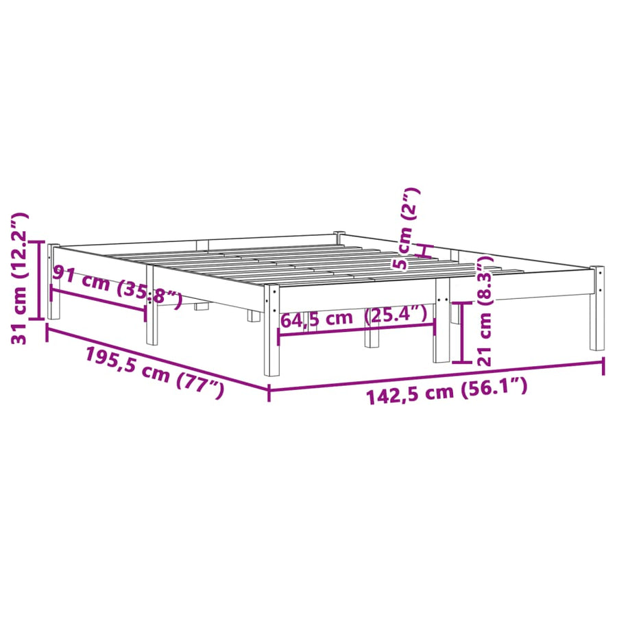 Bedframe zonder matras massief grenenhout 137x190 cm vol