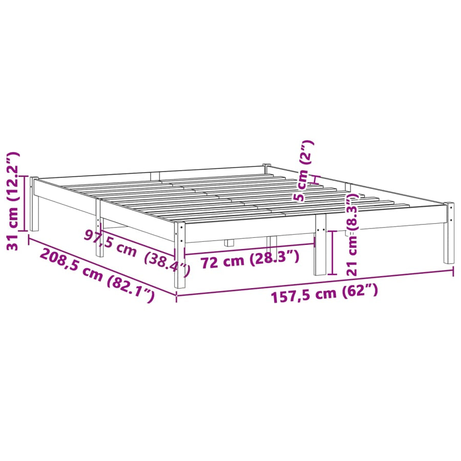 Bedframe zonder matras massief grenenhout 152x203 cm Queen