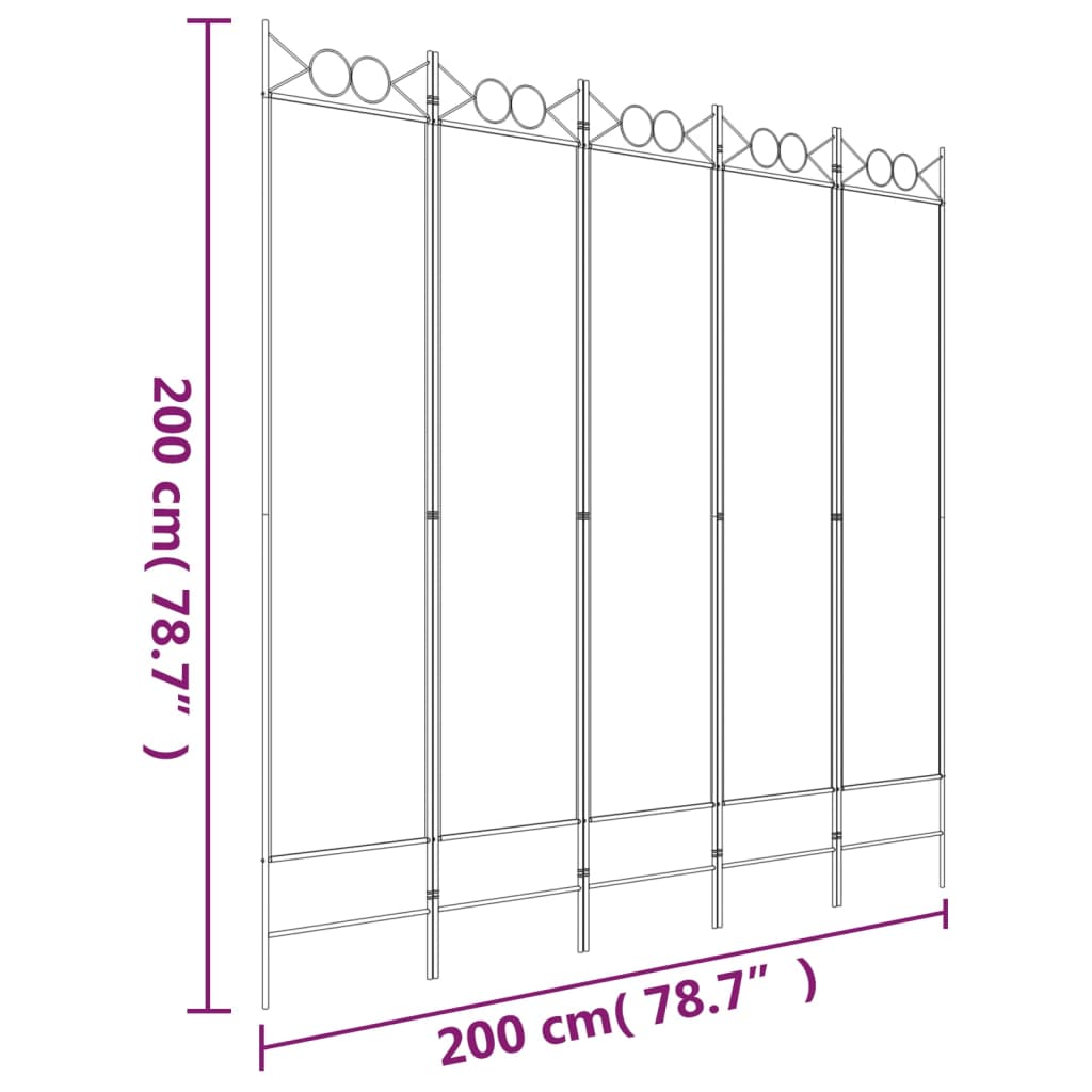 Kamerscherm Met 5 Panelen 200X200 Cm Stof Wit 200 x 200 cm