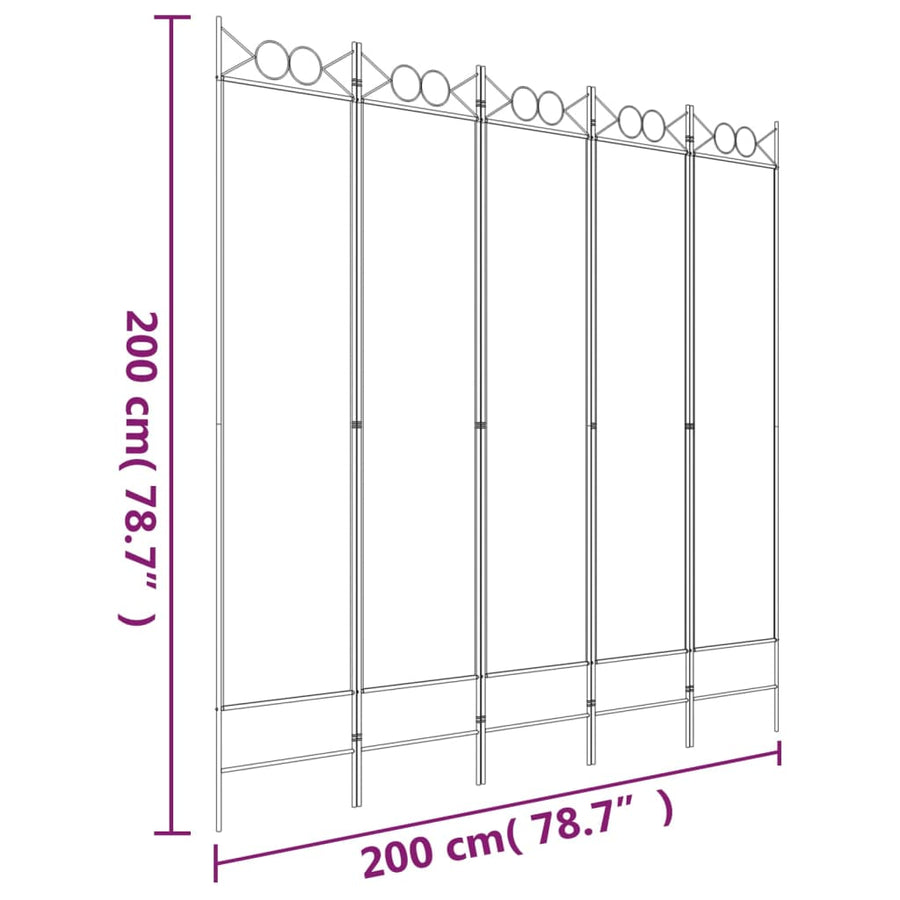 Kamerscherm Met 5 Panelen 200X200 Cm Stof Wit 200 x 200 cm