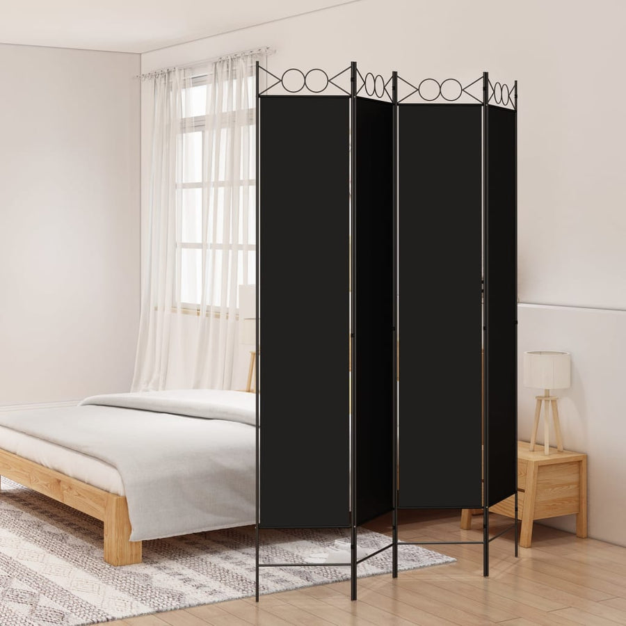 Kamerscherm Met 4 Panelen 200X200 Cm Stof Zwart 160 x 220 cm
