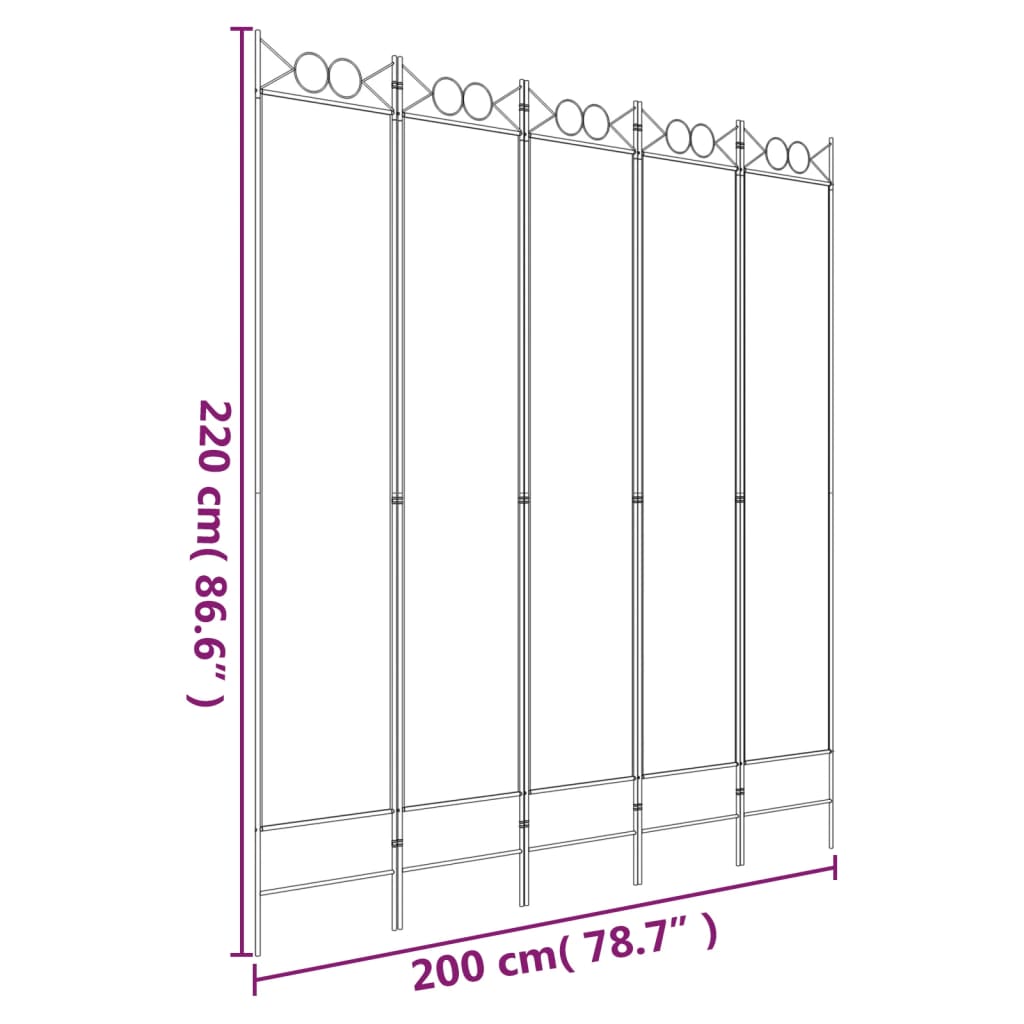 Kamerscherm Met 5 Panelen 200X220 Cm Stof Wit 1 200 x 220 cm