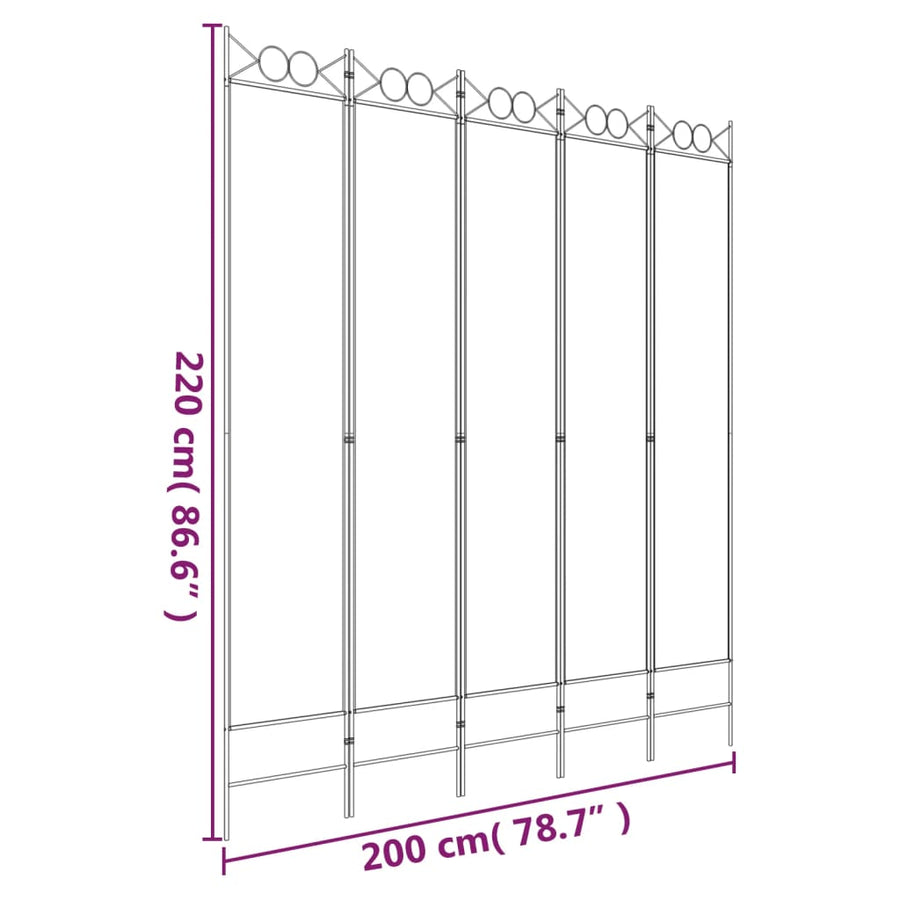 Kamerscherm Met 5 Panelen 200X220 Cm Stof Wit 1 200 x 220 cm