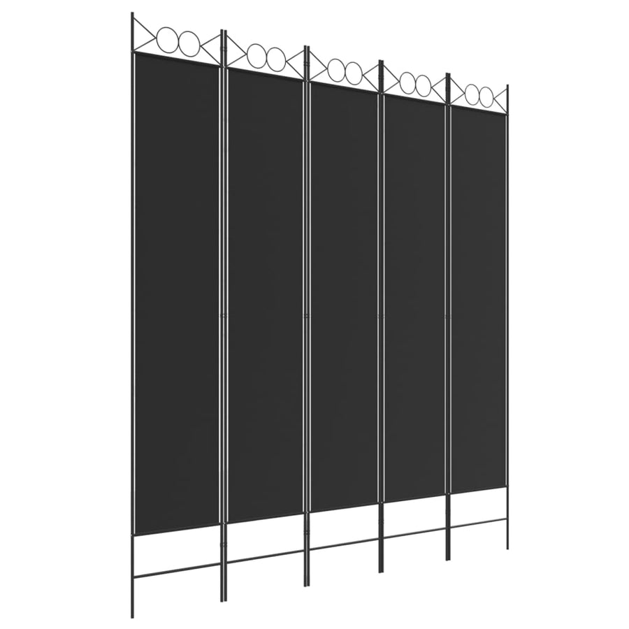 Kamerscherm Met 5 Panelen 200X200 Cm Stof Zwart 200 x 220 cm