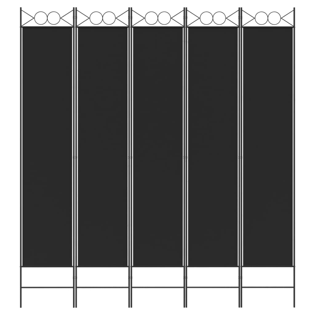 Kamerscherm Met 5 Panelen 200X200 Cm Stof Zwart 200 x 220 cm
