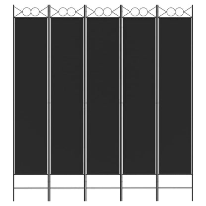 Kamerscherm Met 5 Panelen 200X200 Cm Stof Zwart 200 x 220 cm