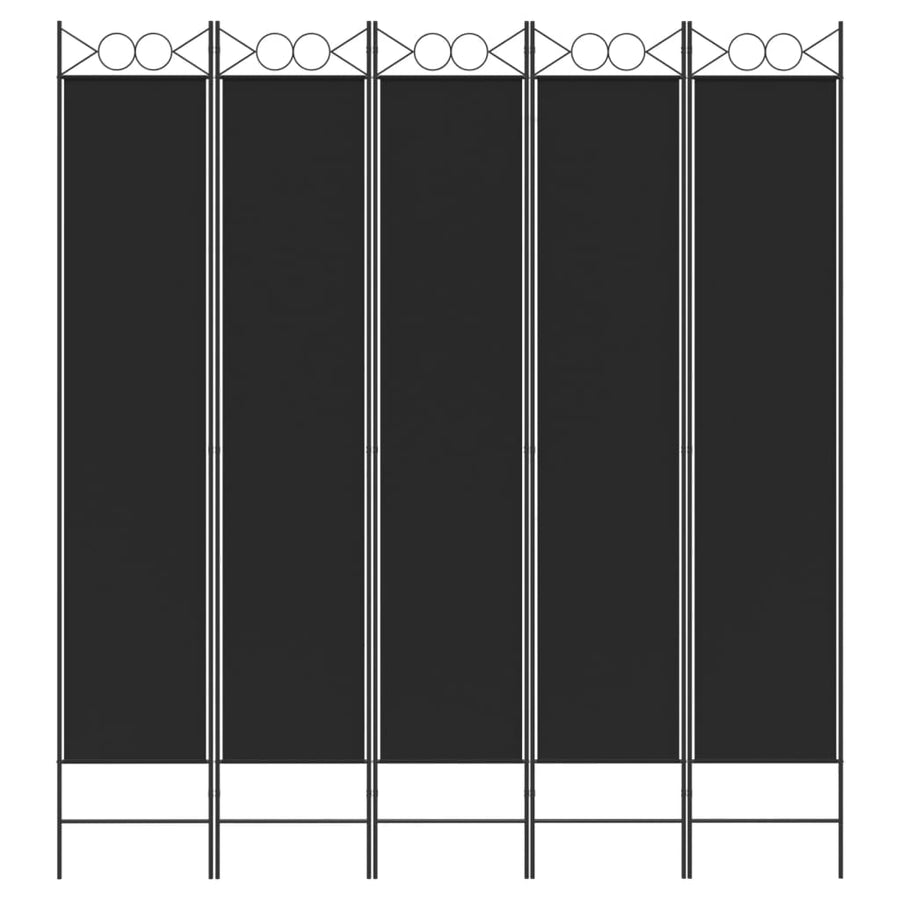 Kamerscherm Met 5 Panelen 200X200 Cm Stof Zwart 200 x 220 cm