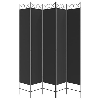 Kamerscherm Met 5 Panelen 200X200 Cm Stof Zwart 200 x 220 cm