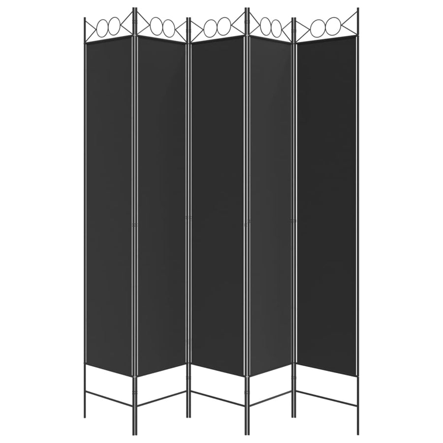 Kamerscherm Met 5 Panelen 200X200 Cm Stof Zwart 200 x 220 cm