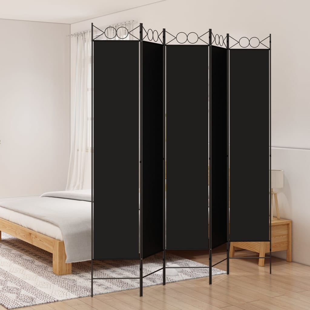 Kamerscherm Met 5 Panelen 200X200 Cm Stof Zwart 200 x 220 cm